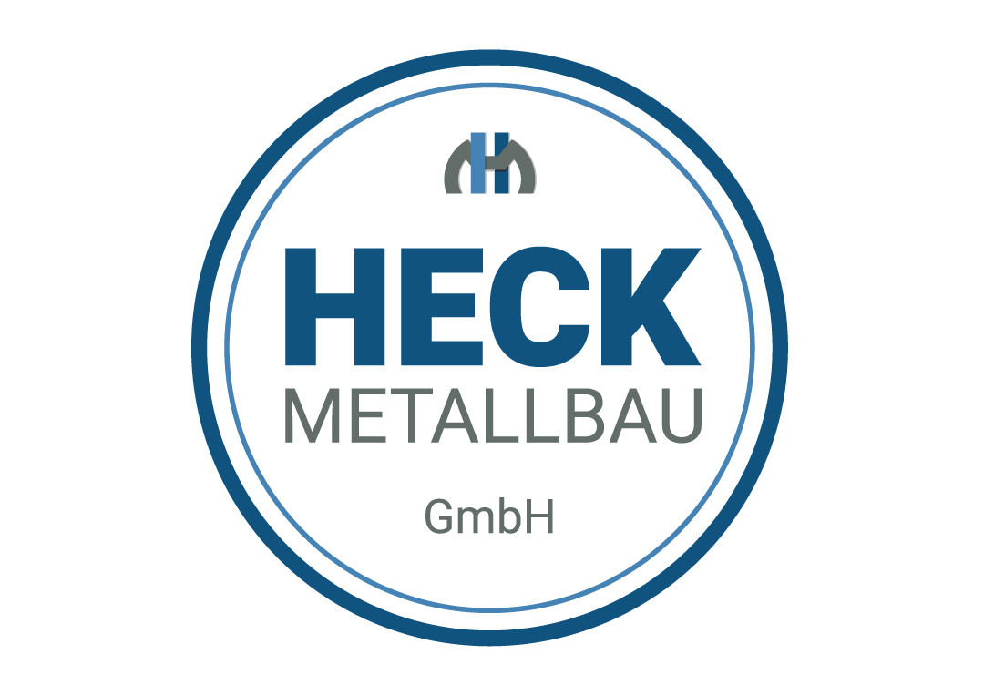 Rundes Logo mit dem Text "HECK METALLBAU GmbH" und einem stilisierten Symbol oben.