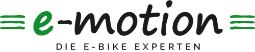 Logo mit dem Text "e-motion" und darunter "DIE E-BIKE EXPERTEN".