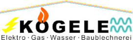 Logo von Kogele mit Symbolen für Elektro, Gas, Wasser und Baubelechnerei.