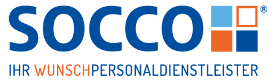 Das Bild zeigt das Logo von SOCCO mit der Schrift "IHR WUNSCHPERSONALDIENSTLEISTER" darunter.